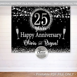 Anniversary Backdrop Banner Printable PDF File | Silver on Black | 25th 50th or Any Anniversary Celebration | Digital PDF FILE