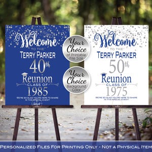 Class Reunion Personalized Welcome Sign Printable File | Silver Confetti on Royal or White | Any Class Any Year | DIGITAL PRINTABLE FILES