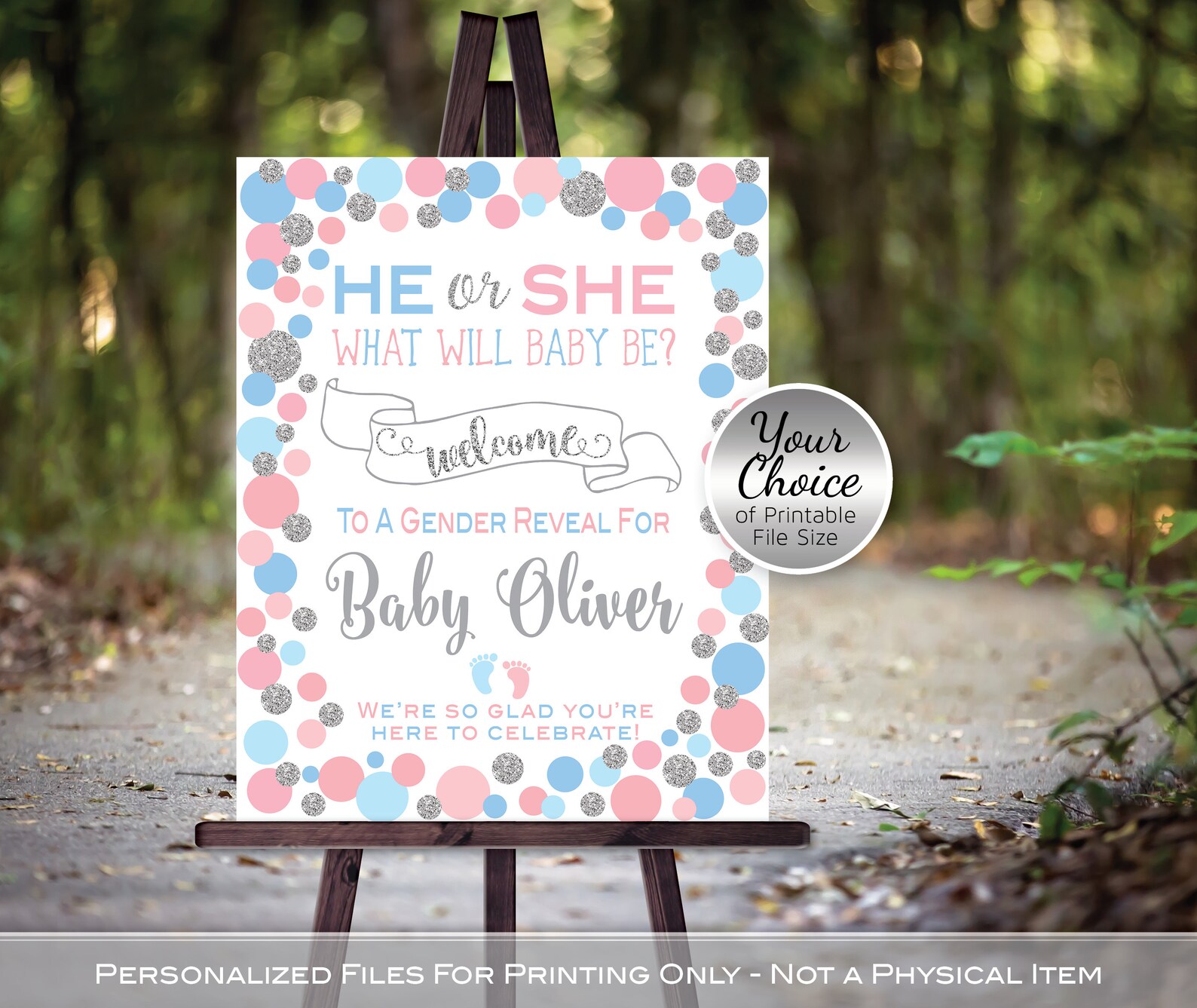Gender Reveal He or She Personalized Sign Poster Etsy