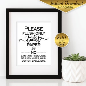 Do Not Flush | Septic System | Flush Only Toilet Paper Bathroom Printable Sign | 8x10 and 5x7 | Bathroom Decor | DIGITAL INSTANT DOWNLOAD