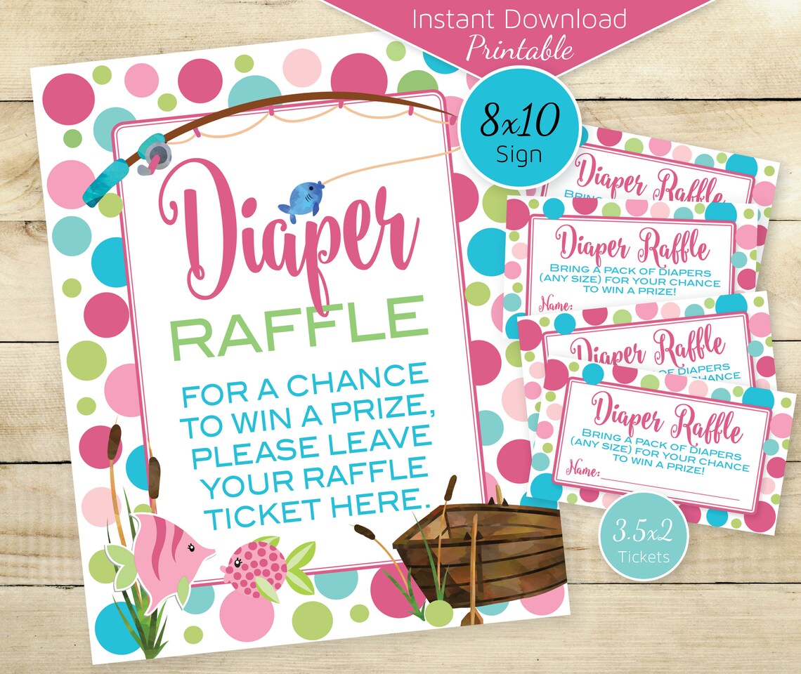 Fish Theme Raffle Box Fishing Theme Diaper Raffle Tickets and 8x10 Table Sign | Baby Shower ...