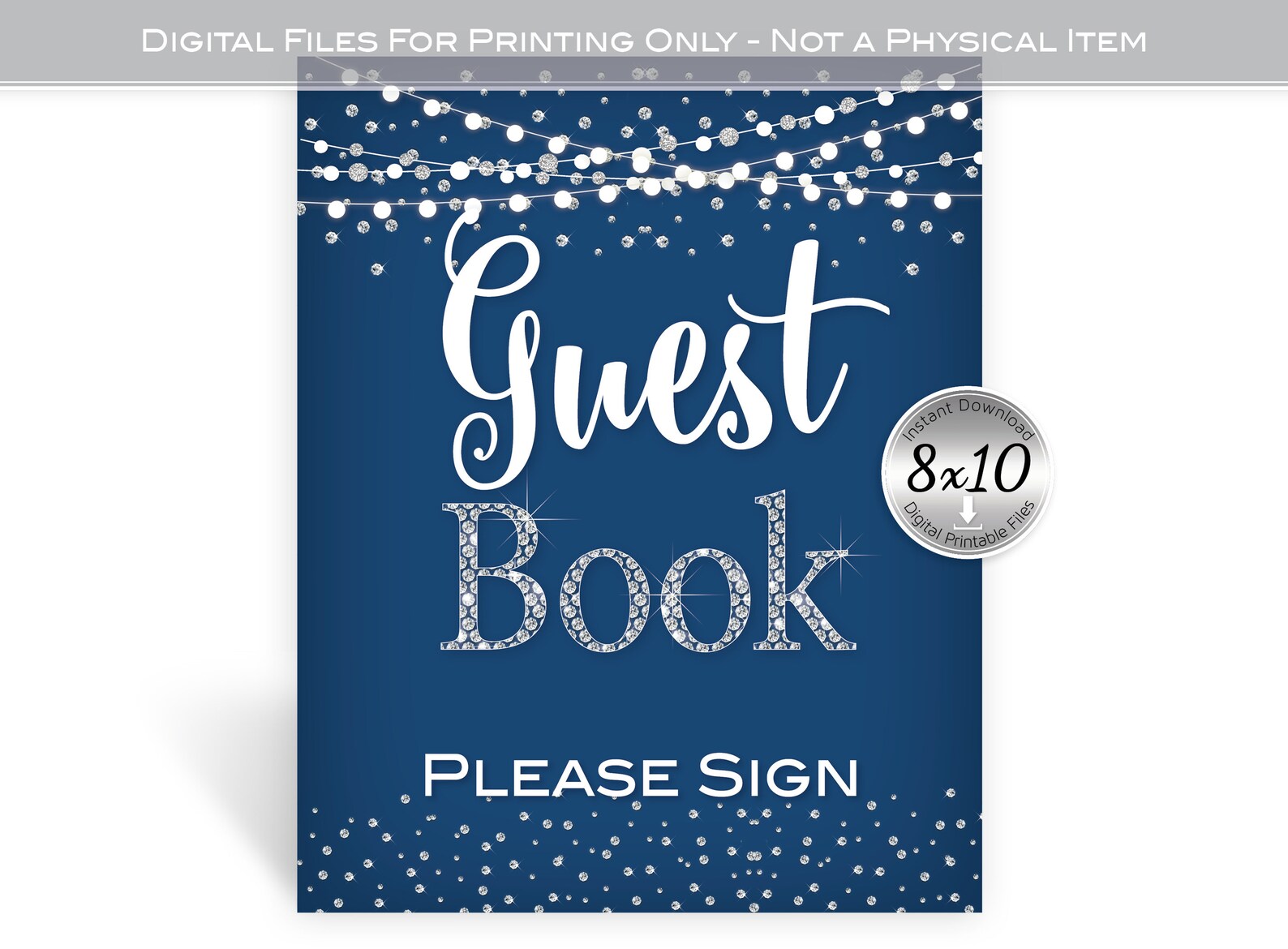 Guest Book Table Sign 8x10 Printable Denim and Diamonds | Etsy