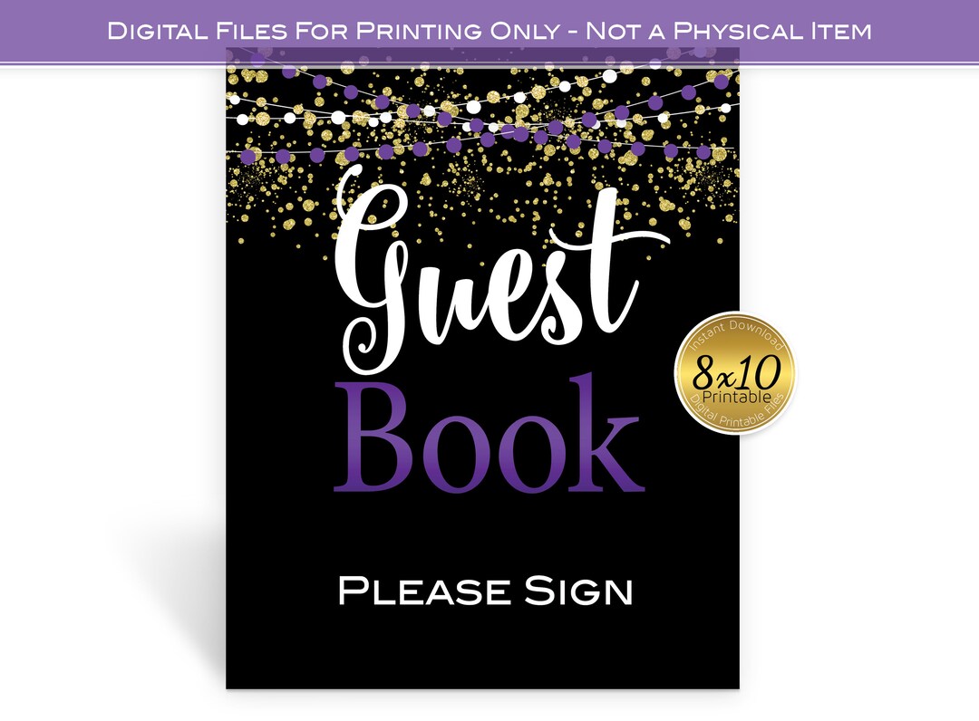 Guest Book Table Sign 8x10 Printable | Purple and Gold | Faux Gold ...