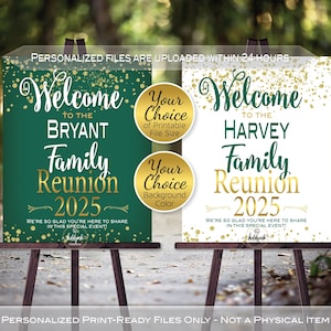 Family Reunion Personalized Welcome Sign Printable File | Gold Confetti on White or Green | Any Year | DIGITAL PRINTABLE FILES