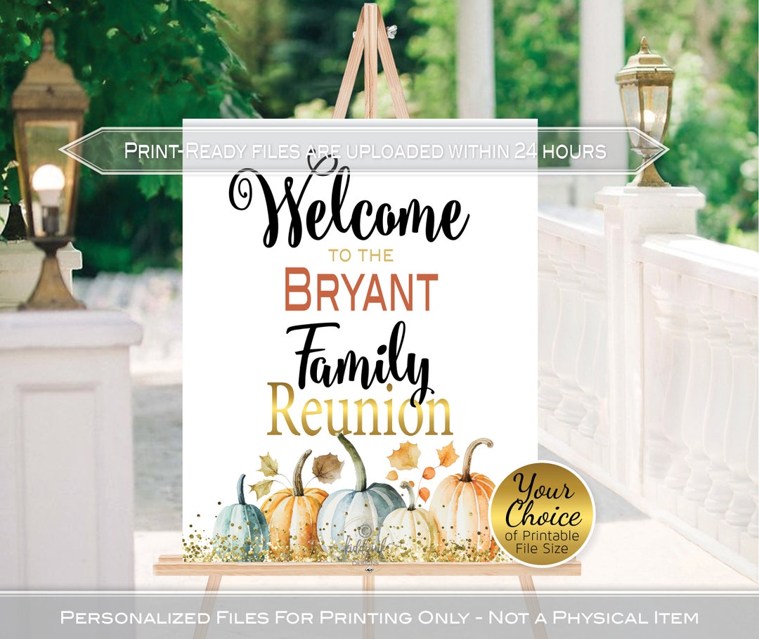 Family Reunion Welcome Sign Printable | Pastel Pumpkins and Fall Leaves ...