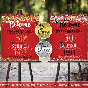 Class Reunion Personalized Welcome Sign Printable File | Gold or Silver Confetti on Red | Any Class Any Year | DIGITAL PRINTABLE FILES