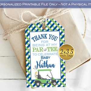 Golf Theme Baby Shower Favor Tags | Par-tee Thank You Tags | Personalized | 2x3.5 Inches | Navy Green Yellow | DIGITAL PRINTABLE FILES
