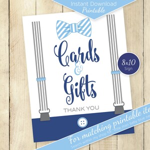 Little Man Cards and Gifts 8x10 Table Sign Printable | Birthday | Baby Shower | Baby Blue Navy Gray | Suspenders | DIGITAL INSTANT DOWNLOAD