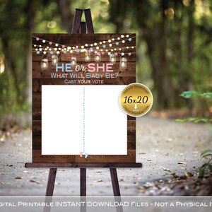 Cast Your Vote Gender Reveal Printable | He or She | Garland Lights | Lanterns | Faux Wood | Pink Blue | DIGITAL INSTANT DOWNLOAD