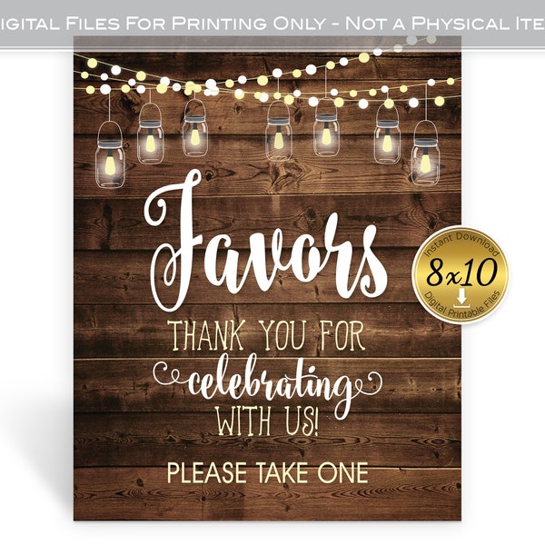 Favors Table Sign 8x10 | Light Strings and Lanterns on Faux Wood | Rustic Birthday | Rehearsal | Wedding | BBQ | Instant DIGITAL DOWNLOAD