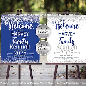 Family Reunion Personalized Welcome Sign Printable File | Silver Confetti on  Royal Blue or White | Any Year | DIGITAL PRINTABLE FILES