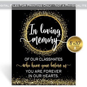 In Memory of Classmates Who Have Passed | Class Reunion | 8x10 | Faux Gold Confetti Wreath | on Black | Digital INSTANT DOWNLOAD