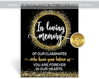 In Memory of Classmates Who Have Passed Printable 8x10 | Class Reunion | Faux Gold Confetti Wreath | on Black | Digital INSTANT DOWNLOAD