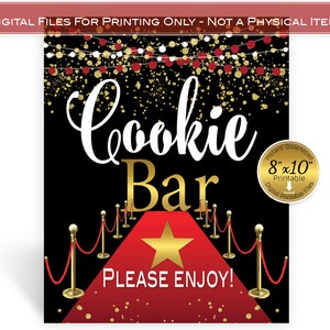 Cookie Bar Sign 8x10 Printable | Red Carpet | Gold Confetti Garland | Birthday | Hollywood Event | Digital INSTANT DOWNLOAD