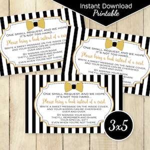 Little Man Baby Shower Book Request Invitation Enclosure Card Printable | 3x5 | Black Gold | Bowtie | Digital Printable | INSTANT DOWNLOAD