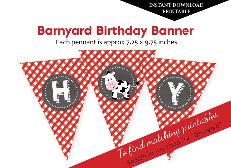 Happy Birthday Printable Pennant Banner Barnyard Theme With - Etsy