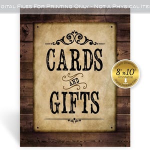 Western Theme Cards and Gifts 8x10 Printable Table Sign | Rustic Faux Wood | Vintage Western Birthday | BBQ | Instant DIGITAL DOWNLOAD