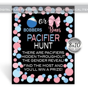 Pacifier Hunt Game 8x10 Printable Sign for Gender Reveal | Bobbers or Bows | Pink Blue | Blue Bobber | DIGITAL INSTANT DOWNLOAD