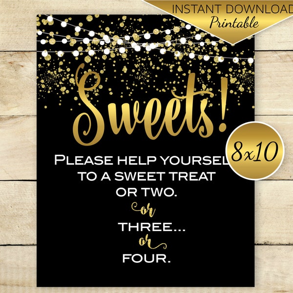 Sweets Buffet 8x10 Printable Table Sign | Birthday | Wedding | Candy or Dessert Bar | Gold Confetti and Garland | Digital INSTANT DOWNLOAD