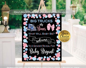 Big Trucks or Bows Gender Reveal Welcome Sign | Personalized (Digital Files)