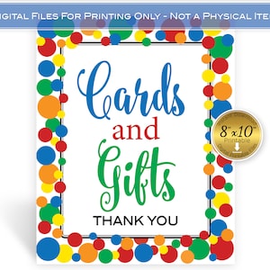Cards and Gifts 8x10 Table Sign | Primary Colors | Birthday | Blue Green Red Orange Yellow | Digital Printable | INSTANT DIGITAL DOWNLOAD