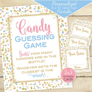 Candy Guessing Game Baby Shower Printables | Twinkle Daylight Stars | Blue Pink Gold | 8x10 Table Sign and Cards | DIGITAL INSTANT DOWNLOAD