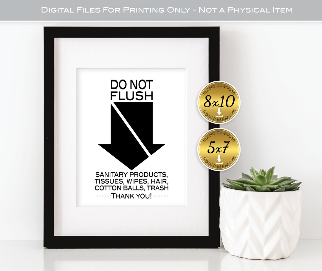 Do Not Flush Printable Sign With Black Arrow | 8x10 and 5x7 | Bathroom ...
