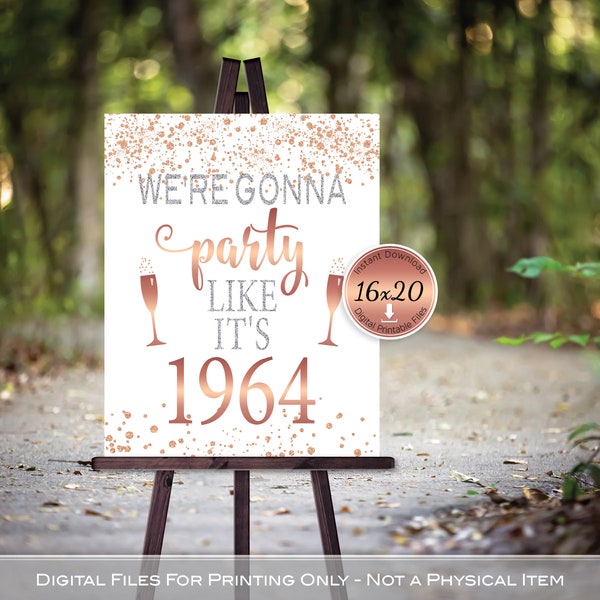 60th Birthday | Party Like It's 1964 | 16x20 Files | Garland Lights | Rose Gold Silver | Confetti | Anniversary | DIGITAL INSTANT DOWNLOAD