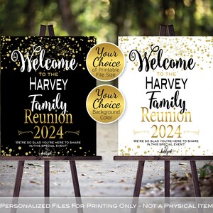 Family Reunion Personalized Welcome Sign Printable File | Gold Confetti on White or Black | Any Year | DIGITAL PRINTABLE FILES