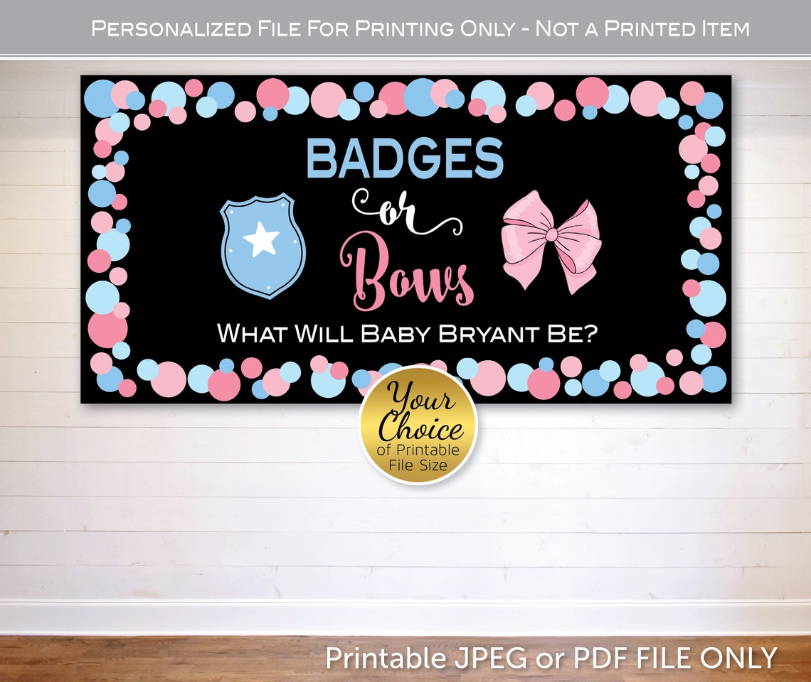 Badges or Bows Gender Reveal Backdrop | Blue Badge Shield | Pink Bow ...