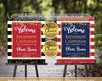 Retirement Celebration Party Welcome Sign Printable | Black Gold Red or Red and Navy | Military | Personalized | DIGITAL PRINTABLE FILES