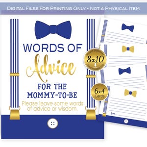 Advice for Mommy to Be 8x10 Sign and 6x4 Message Cards for Little Man Baby Shower | Royal Blue Gold | INSTANT DOWNLOAD Digital Files