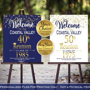 Class Reunion Personalized Welcome Sign Printable File | Gold Confetti on Navy or White | Any Class Any Year | DIGITAL PRINTABLE FILES