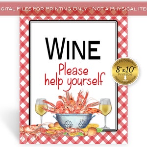Crawfish Boil Wine 8x10 Printable Sign | Red Gingham | Help Yourself | DIGITAL INSTANT DOWNLOAD