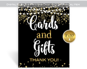 Cards and Gifts Table Sign Printable | 8x10 | Faux Gold Confetti and Garland | Birthday | Anniversary | Wedding | Digital INSTANT DOWNLOAD