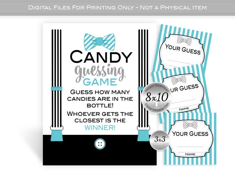 Little Man Candy Guessing Game Baby Shower 8x10 Table Sign and 3x3