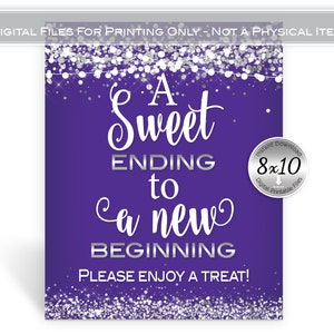Sweet Ending to a New Beginning 8x10 Printable Sign |  Graduation | Retirement | Silver Confetti | Purple | Digital INSTANT DOWNLOAD