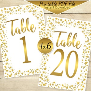 Twinkle Gold Stars 4x6 Table Numbers | Daylight Star Confetti Gold | Baby Shower | Birthday | Printable | DIGITAL INSTANT DOWNLOAD