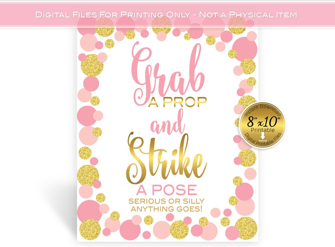 Grab A Prop and Strike A Pose Photo Booth Printable 8x10 Birthday ...