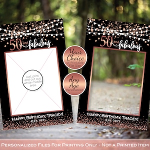 Birthday Selfie Photo Sign Printable | Garland Lights | Rose Gold Confetti | 40th 50th 60th Any Age | Personalized | DIGITAL PRINTABLE FILES