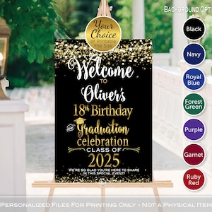 18th Birthday and Graduation Celebration Personalized Welcome Sign Party Printable | Gold Confetti | Class of 2025 | DIGITAL PRINTABLE FILES