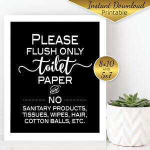 Septic System Do Not Flush | Flush Only Toilet Paper Bathroom Printable Sign | 8x10 and 5x7 | Black Background | DIGITAL INSTANT DOWNLOAD