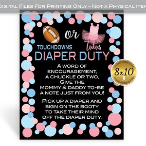 Diaper Duty Printable 8x10 Sign | Touchdowns or Tutus | Gender Reveal | Late Night Diapers | Baby Shower | DIGITAL INSTANT DOWNLOAD
