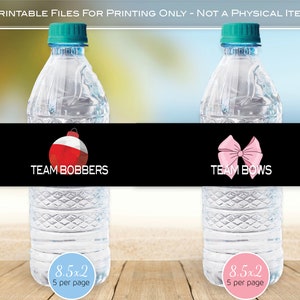 Team Bobbers or Bows Gender Reveal Water Bottle Printable Labels | 8.5&quot; x 2&quot; | Red Bobber Pink Bow | Printable | Digital INSTANT DOWNLOAD