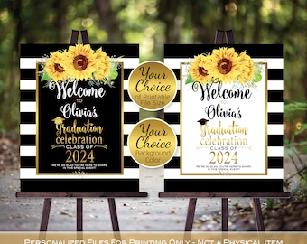 Graduation Celebration Party Welcome Sign Printable | Sunflowers | Class of 2024 | Black Gold | Personalized | DIGITAL PRINTABLE FILES