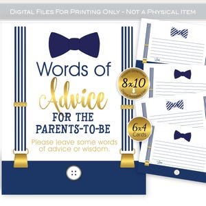 Little Man Advice for Parents to Be | Baby Shower | Navy Blue Gold | 8x10 Table Sign and 4x6 Message Card | INSTANT DOWNLOAD Digital Files