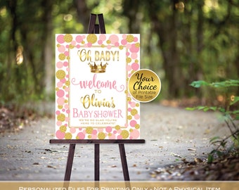 Princess Baby Shower Welcome Sign: Pink Gold Crown (Printable Digital File)
