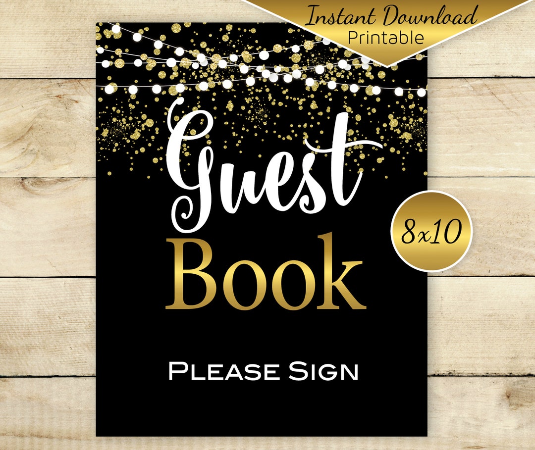 Guest Book Table Sign 8x10 Printable Faux Gold Confetti and - Etsy