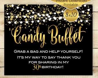 Candy Buffet 8x10 Printable Sign | 30th Birthday | Candy Bar | Faux Gold Confetti and Garland | Digital INSTANT DOWNLOAD