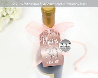 Rose Gold Glitter 30th Birthday Favor Tags (Digital Printable)